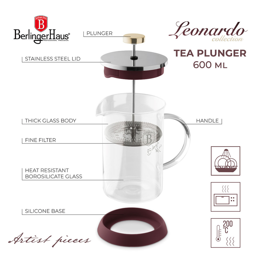 ZAPARZACZ TŁOKOWY DO KAWY HERBATY 600ml BERLINGER HAUS BH-8584 LEONARDO